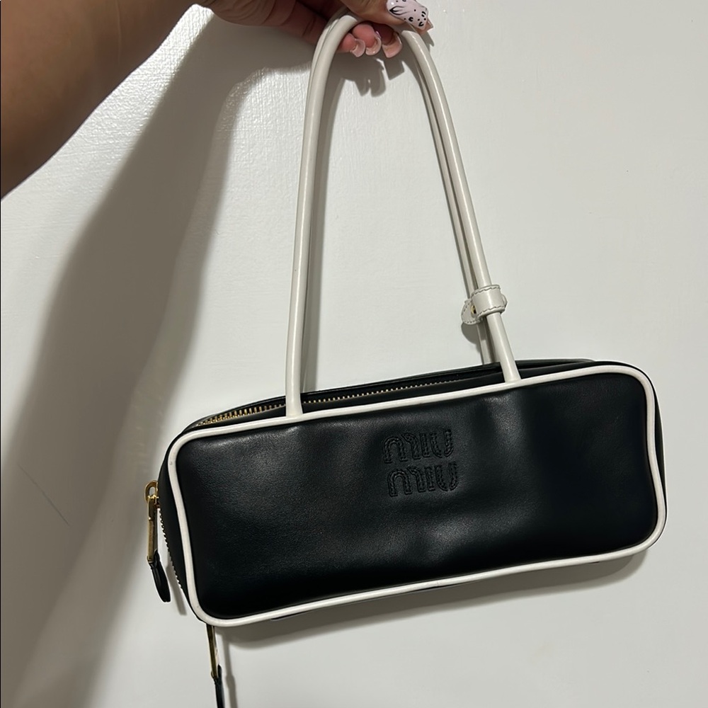 Miu Miu Black and White Shoulder Bag with Retro Design